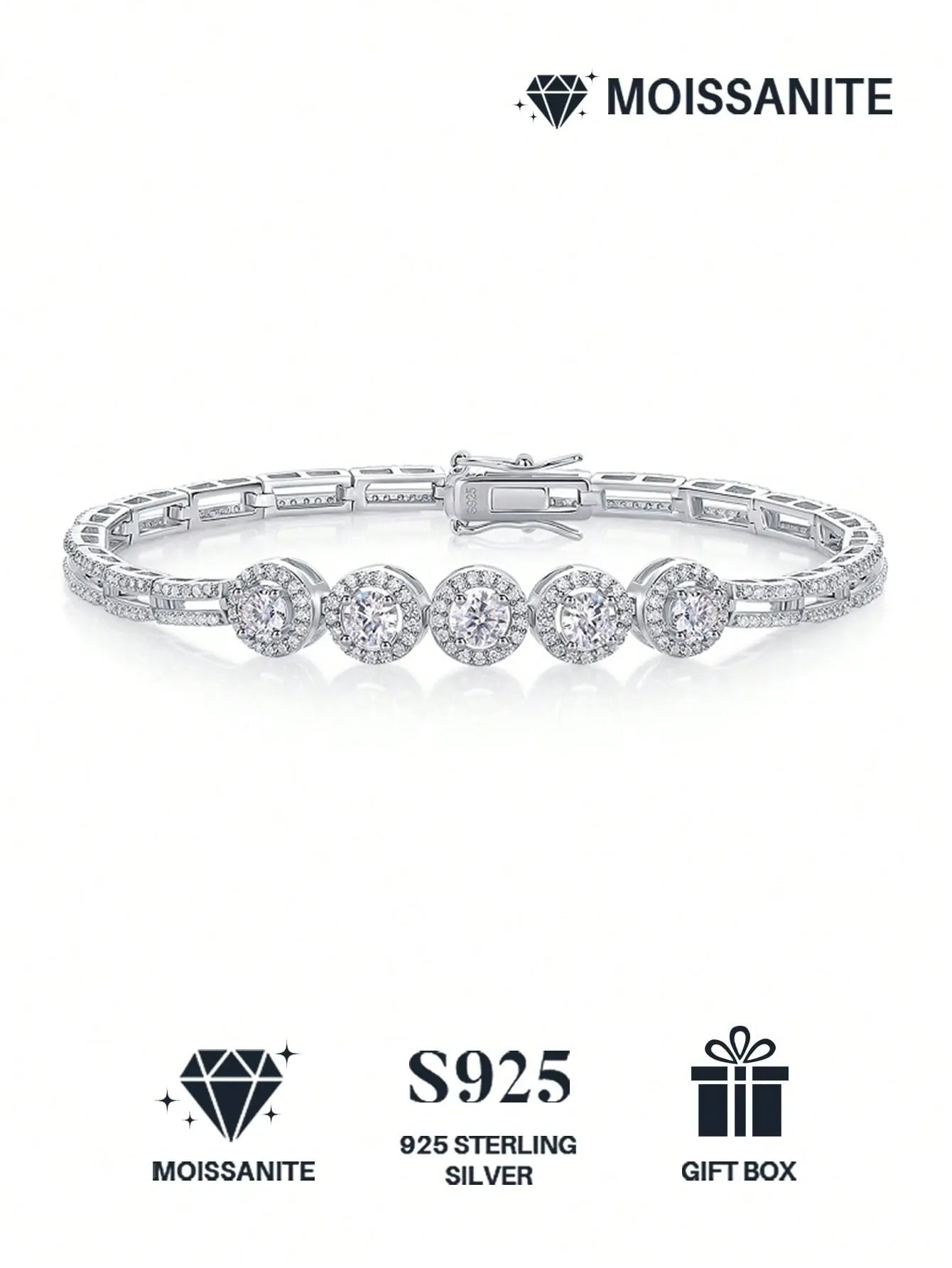 1pc Moissanite Tennis Bracelet 925 Sterling Silver Women's Tennis Bracelet, Hip Hop Personalized Tennis Bracelet, Luxury Fashion Valentine's Day Mother's Day Wedding Anniversary Birthday Gift
