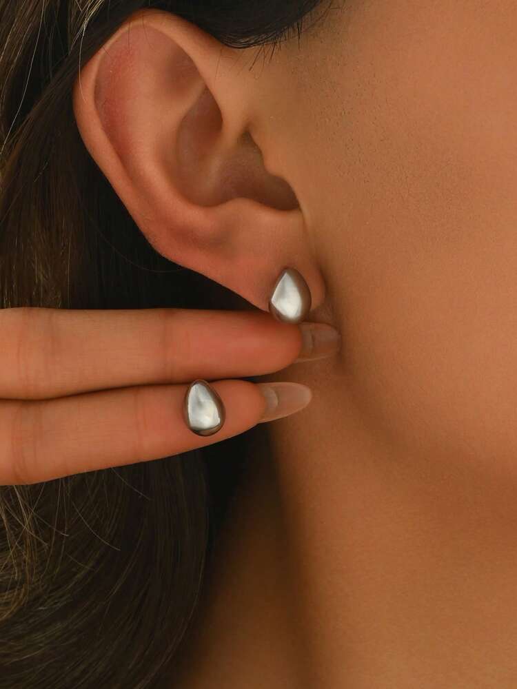 1 Pair Hollow Shiny Waterdrop Stainless Steel Stud Earrings for Women – Minimalist and Versatile Design, Perfect for Commuting, Daily Wear, Work Outfits, and Classic Popular Jewelry Style