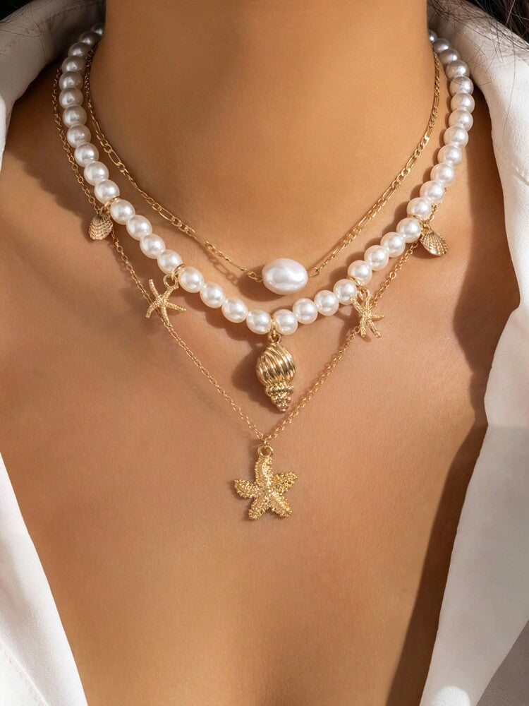 Bohemian Tassel Necklace Set, Vintage Metal Pendant with Faux Pearl Beads, Beachwear Jewelry – Ideal for gifting, travel accessories, romantic occasions, casual style, or everyday use with elegant minimalist charm.