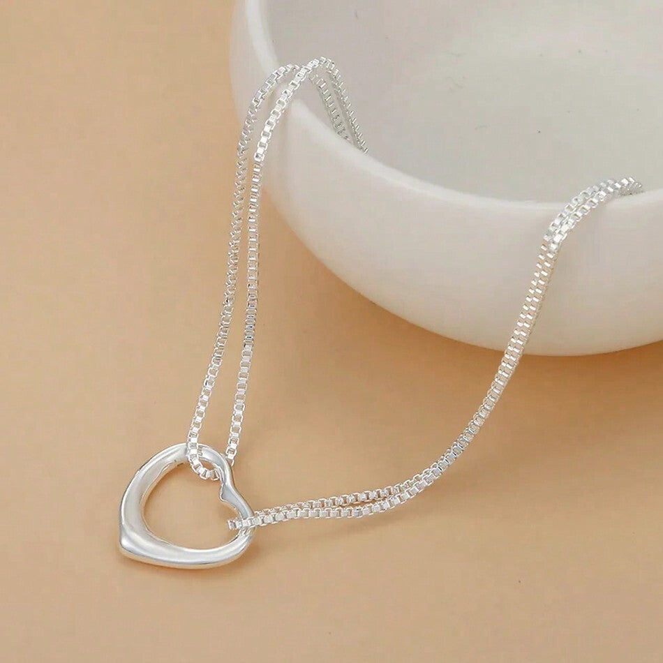 2pcs Elegant 925 Sterling Silver Heart Necklace and Bracelet Set for Women – Fashion Jewelry Gift for Thanksgiving, Weddings, Engagements, Parties, Anniversaries, and All-Season Everyday Wear