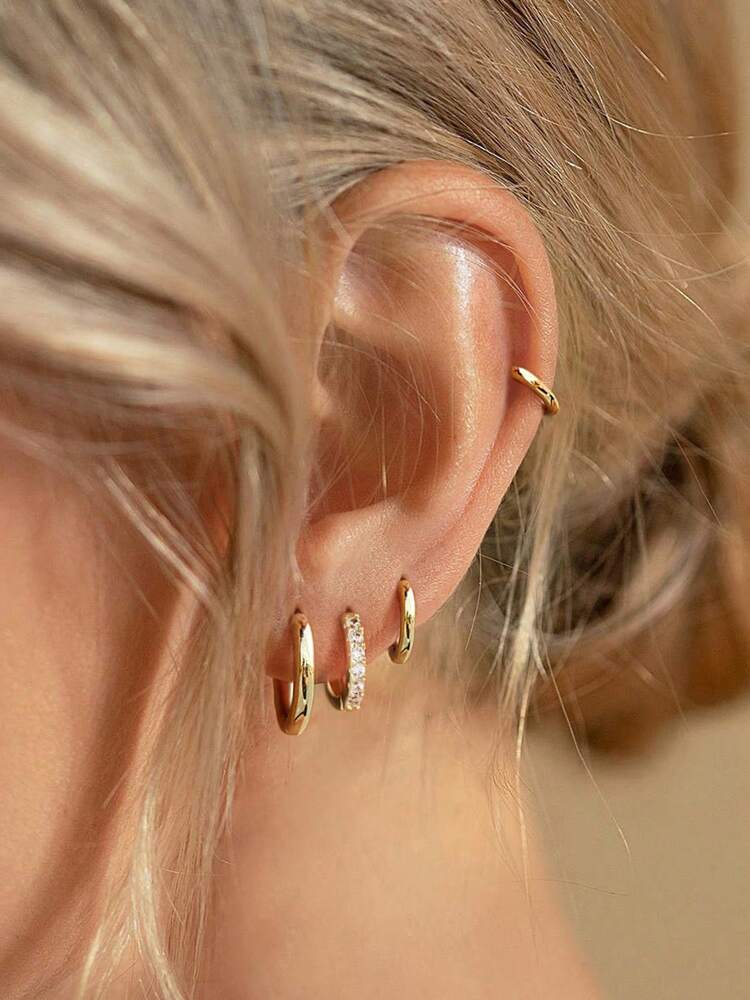 5 Pairs 14K Gold Plated Huggie Hoop Earrings for Women – Lightweight Stainless Steel, Hypoallergenic Small Thin Hinged Hoops Perfect for Lobe, Cartilage, Helix, and Multiple Piercings, Everyday Stylish Jewelry