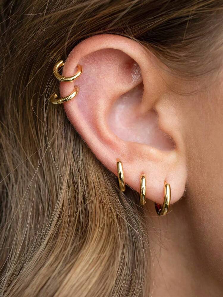 5 Pairs 14K Gold Plated Huggie Hoop Earrings for Women – Lightweight Stainless Steel, Hypoallergenic Small Thin Hinged Hoops Perfect for Lobe, Cartilage, Helix, and Multiple Piercings, Everyday Stylish Jewelry