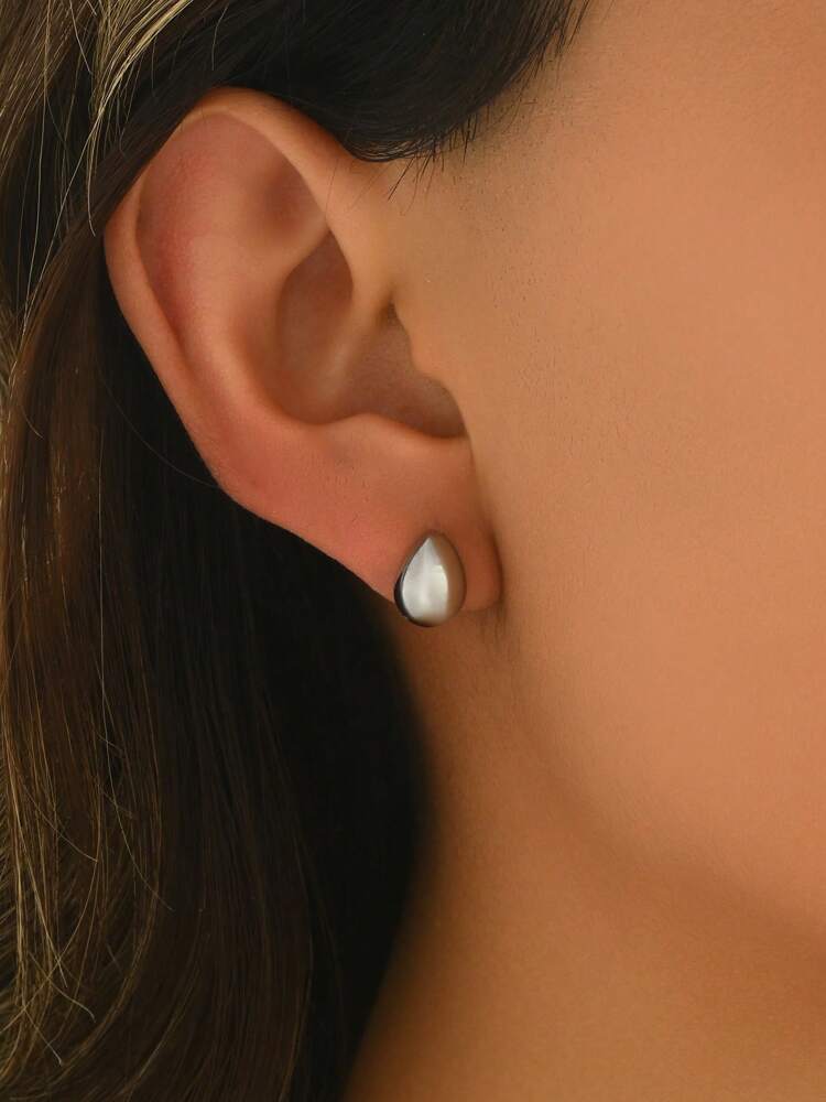 1 Pair Hollow Shiny Waterdrop Stainless Steel Stud Earrings for Women – Minimalist and Versatile Design, Perfect for Commuting, Daily Wear, Work Outfits, and Classic Popular Jewelry Style