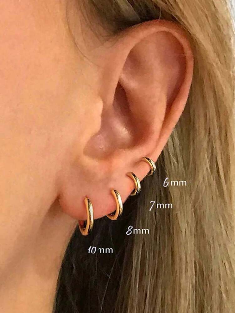 5 Pairs 14K Gold Plated Huggie Hoop Earrings for Women – Lightweight Stainless Steel, Hypoallergenic Small Thin Hinged Hoops Perfect for Lobe, Cartilage, Helix, and Multiple Piercings, Everyday Stylish Jewelry