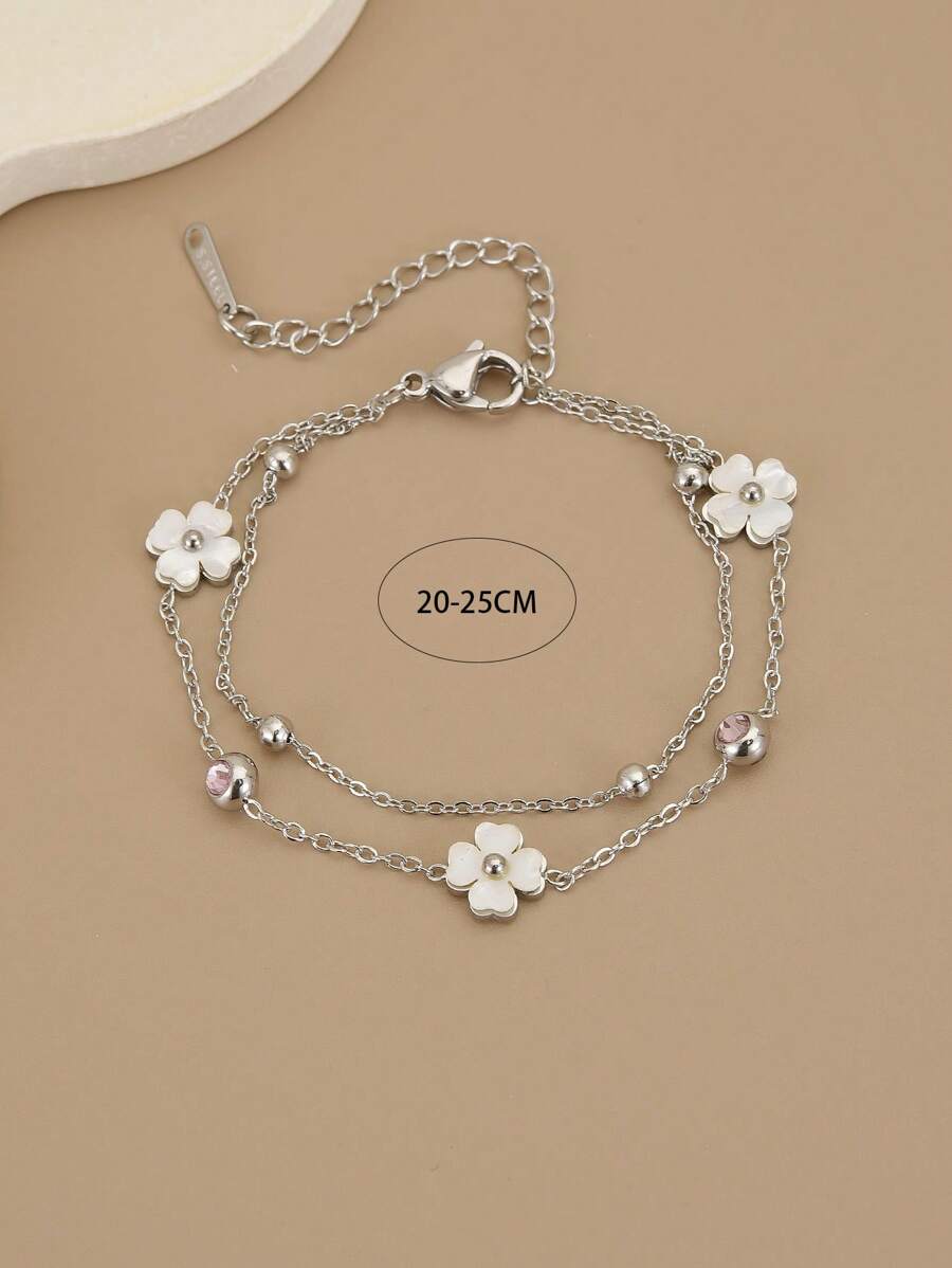 Four Leaf Flower and Natural Seashell Stainless Steel Anklet for Women – Elegant Beachwear Jewelry, Perfect for Summer Outfits, Valentine’s Day, Mother’s Day, and Thoughtful Gifts for Mom or Her
