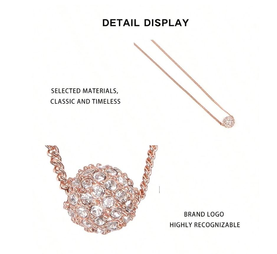 Sphere Rhinestone Pendant Necklace – Elegant Sparkling Jewelry for Women, Dainty Statement Chain for Parties, Weddings, Anniversaries, or Everyday Glamorous Wear