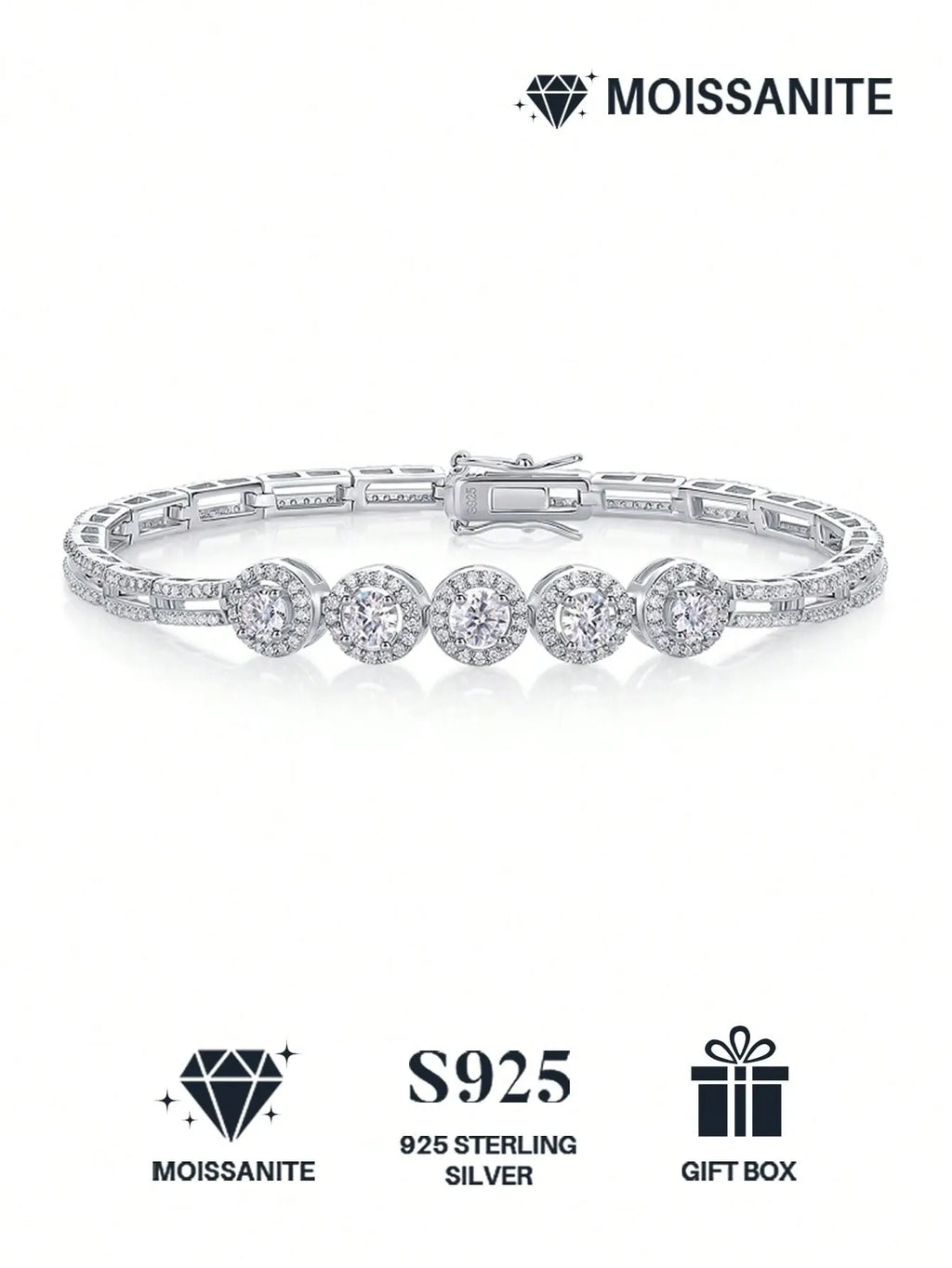 1pc Moissanite Tennis Bracelet 925 Sterling Silver Women's Tennis Bracelet, Hip Hop Personalized Tennis Bracelet, Luxury Fashion Valentine's Day Mother's Day Wedding Anniversary Birthday Gift