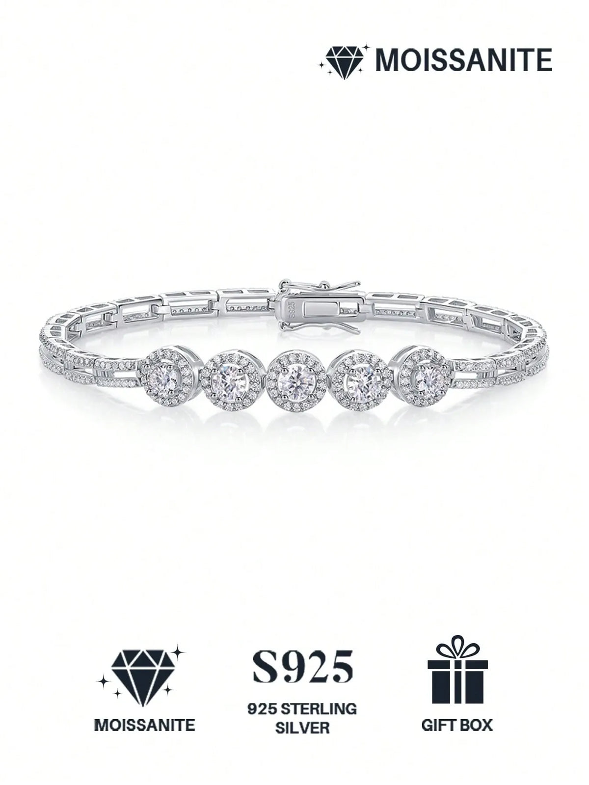 1pc Moissanite Tennis Bracelet 925 Sterling Silver Women's Tennis Bracelet, Hip Hop Personalized Tennis Bracelet, Luxury Fashion Valentine's Day Mother's Day Wedding Anniversary Birthday Gift