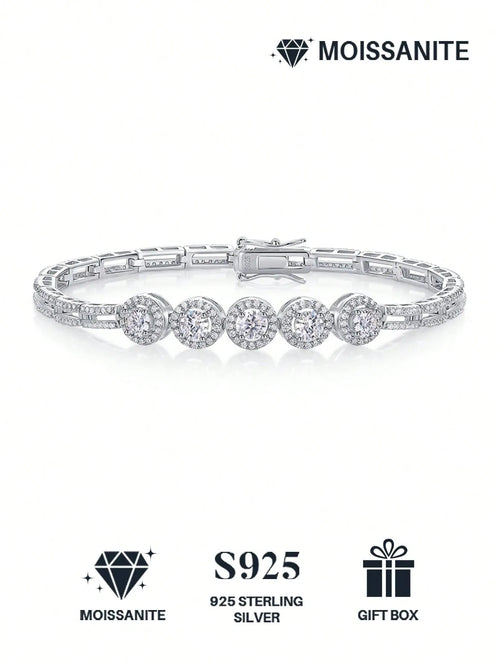 1pc Moissanite Tennis Bracelet 925 Sterling Silver Women's Tennis Bracelet, Hip Hop Personalized Tennis Bracelet, Luxury Fashion Valentine's Day Mother's Day Wedding Anniversary Birthday Gift