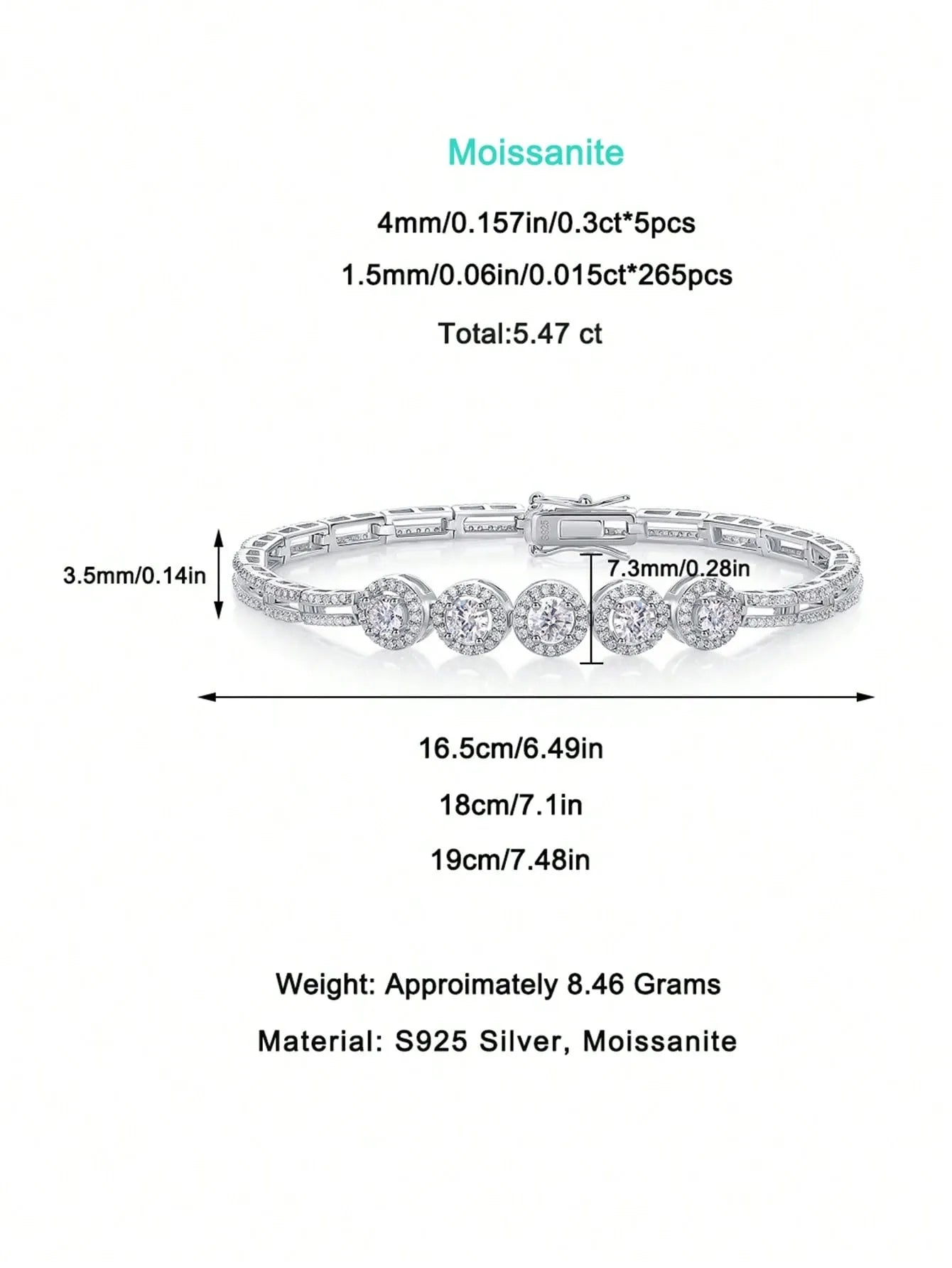 1pc Moissanite Tennis Bracelet 925 Sterling Silver Women's Tennis Bracelet, Hip Hop Personalized Tennis Bracelet, Luxury Fashion Valentine's Day Mother's Day Wedding Anniversary Birthday Gift