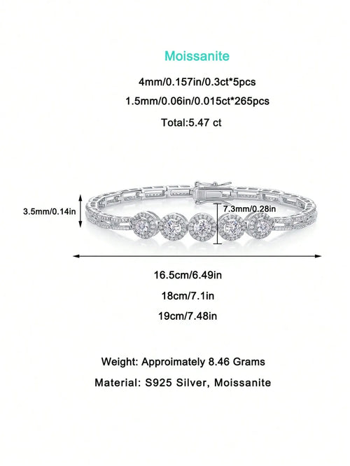 1pc Moissanite Tennis Bracelet 925 Sterling Silver Women's Tennis Bracelet, Hip Hop Personalized Tennis Bracelet, Luxury Fashion Valentine's Day Mother's Day Wedding Anniversary Birthday Gift