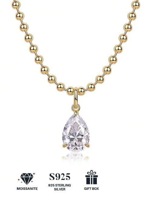 1pc Moissanite Diamond 925 Sterling Silver Pendant Necklace, Jewelry Accessory For Women, Gift For Mother's Day, Valentine's Day, Engagement, Wedding, Anniversary, Birthday